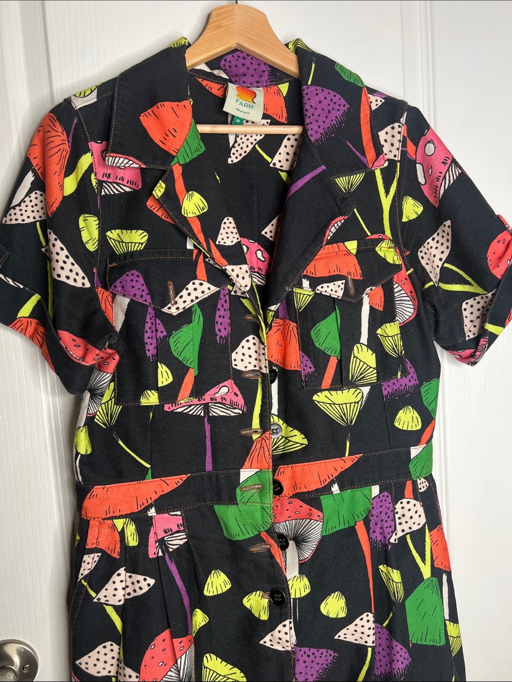 Farm Rio Black Mushroom Print Jumpsuit - Multicolor - Picture 8 of 12